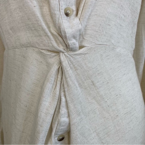 Sim & Sam Linen Blend Midi Dress Twist Button Front Neutral Color Sz S NWT - Picture 6 of 16